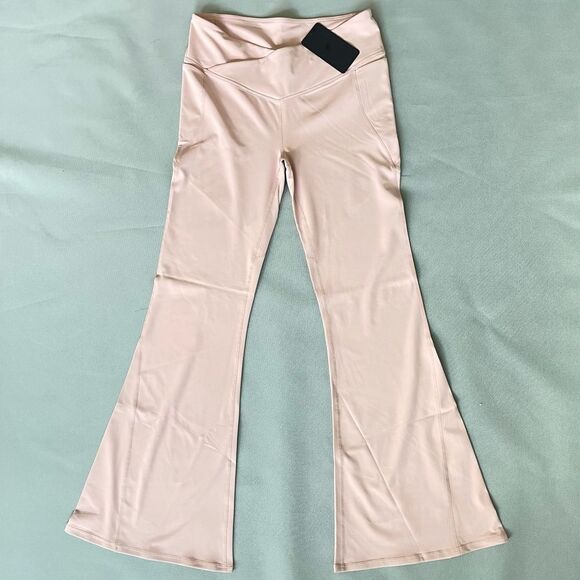 Fabletics PureLuxe TALL High Waisted Crossover Flare Peachy-Pink Stretch XL Tall - Picture 1 of 10